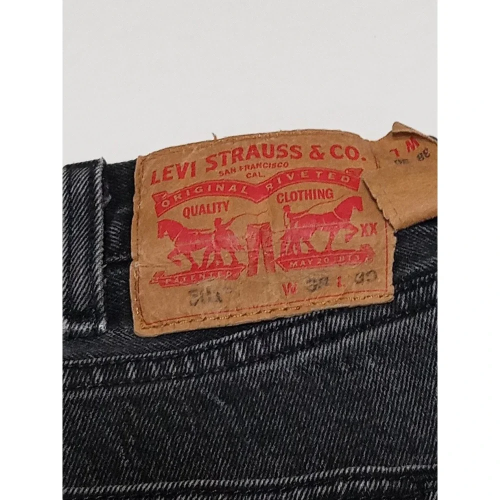 Levi's 501 Black Denim Shorts W38 Cut Off Button Fly Distressed USA Style